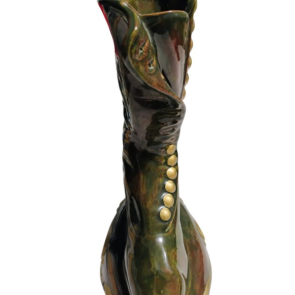 VTG 70s High Heel Boot Planter VASE Green/Gold Luster Ceramic Victorian Style‎ - Picture 4 of 6
